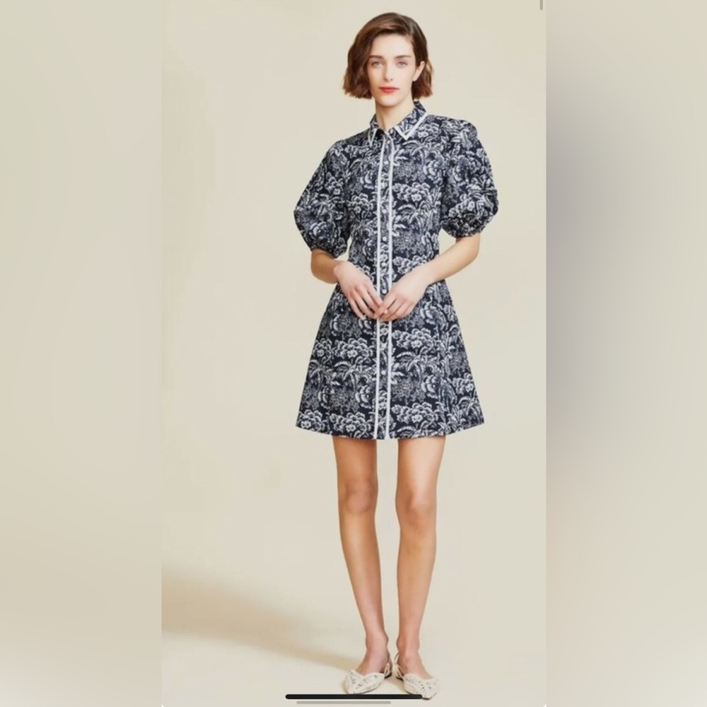 Pearl by Lela Rose navy and White Floral Mini Dress